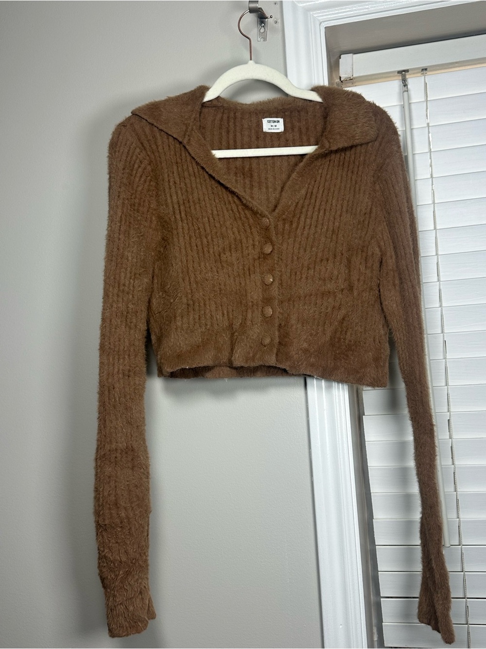 Cotton On Brown Cropped Button-Front Fuzzy Cardigan